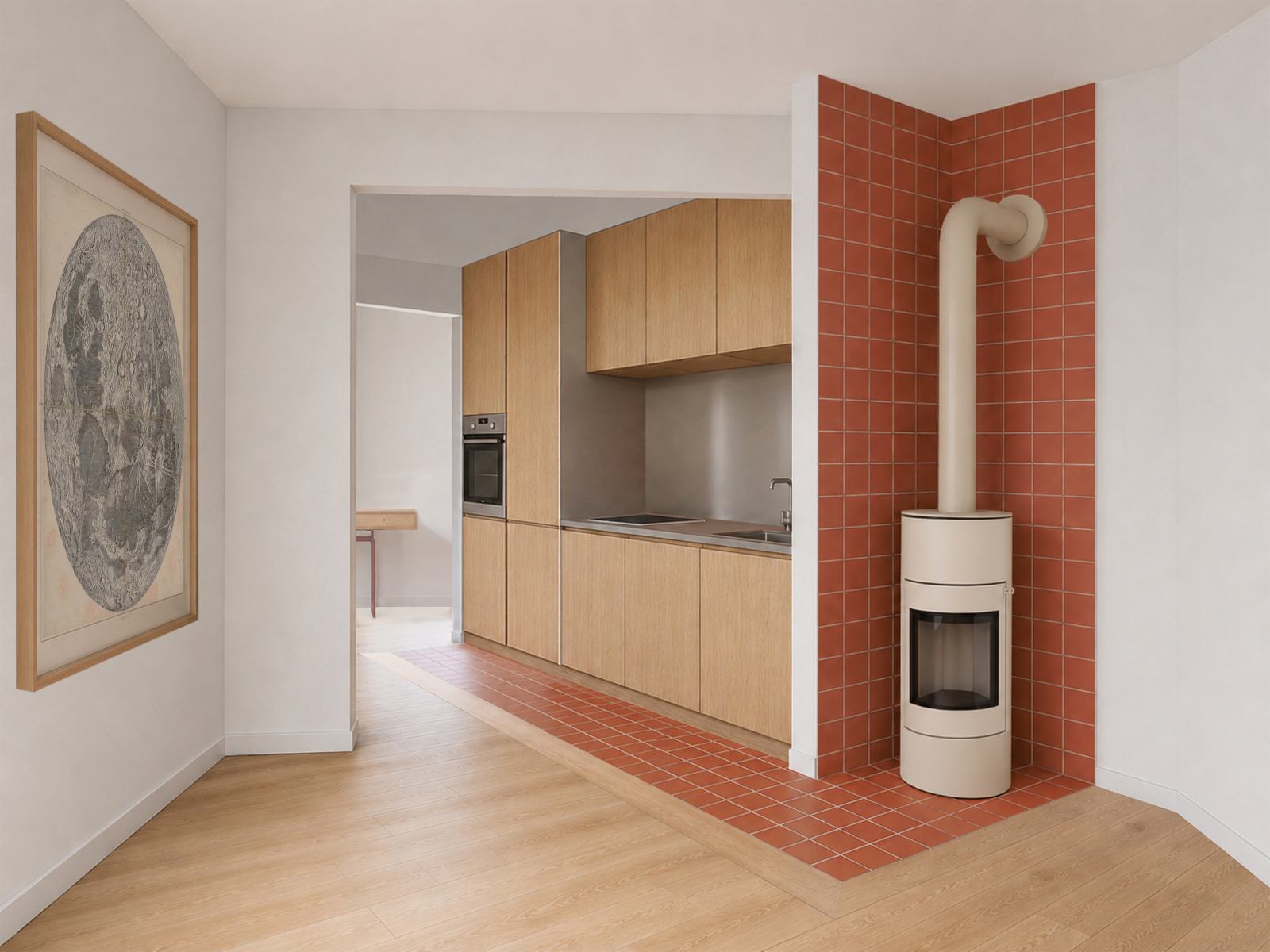 Modélisation 3D, vue depuis le séjour.