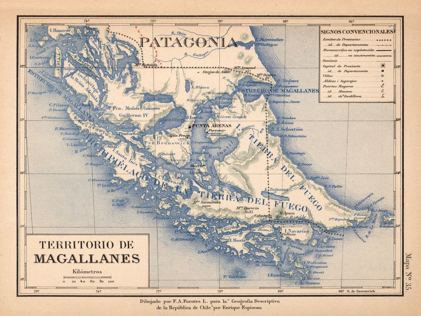 Enrique Espinoza, Mapa No. 35. Territorio de Magallanes, 1903.